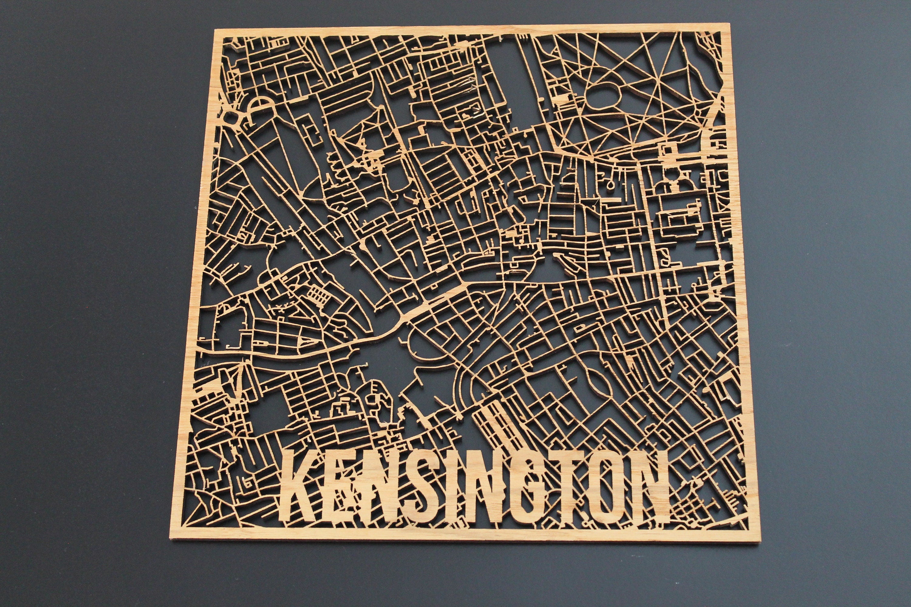 Kensington Solid Wood Laser Cut Street Maps Wooden Map