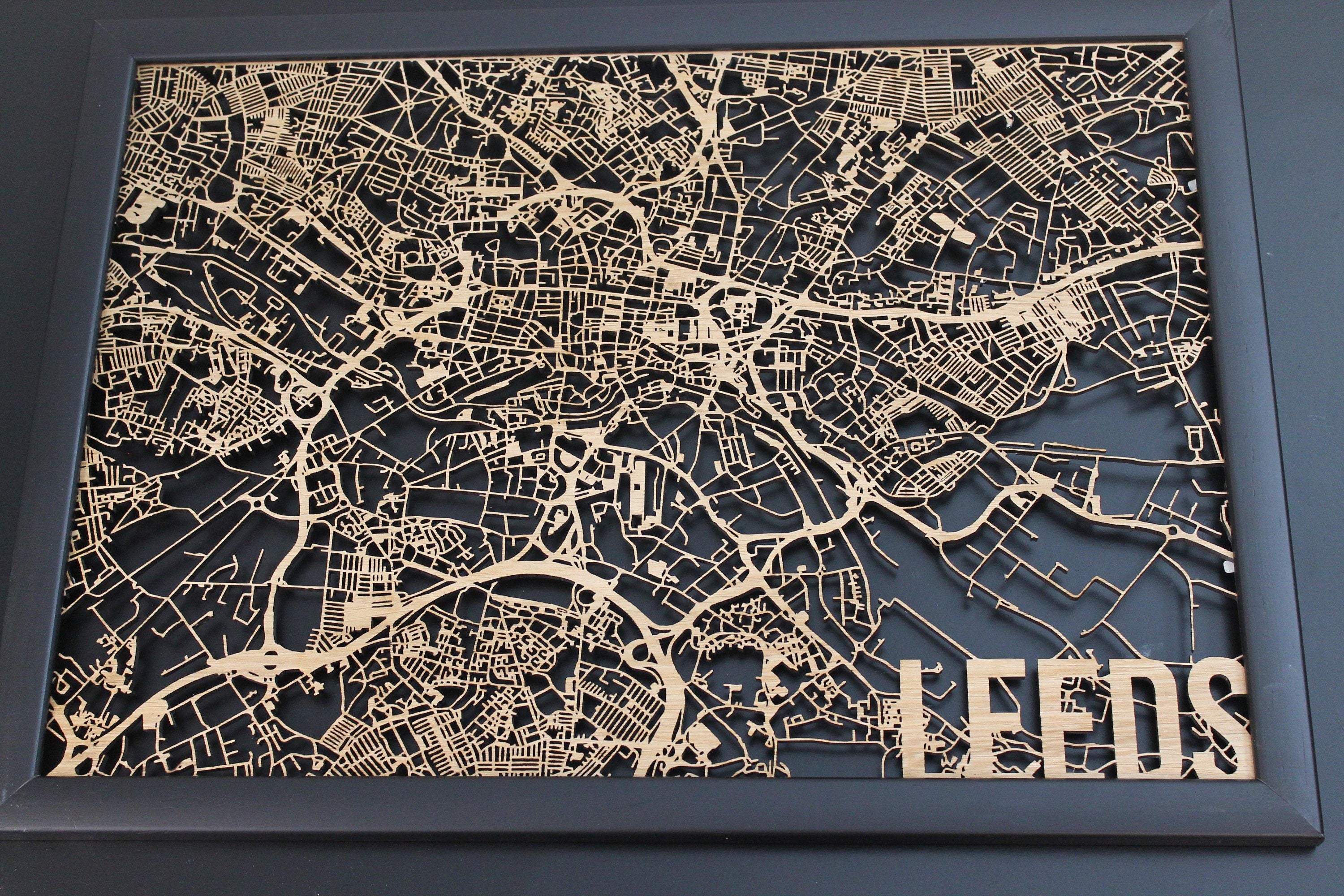 Leeds Wood Map Laser Cut Street Maps Wooden Map