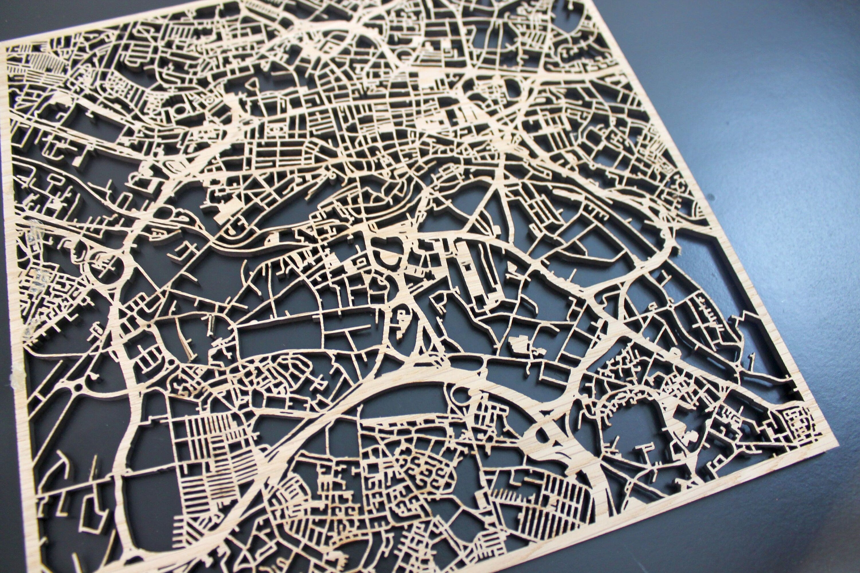 Leeds Laser Cut Street Maps Wooden Map