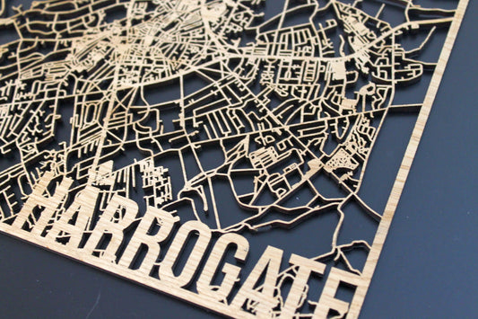 Harrogate Laser Cut Street Maps Wooden Map