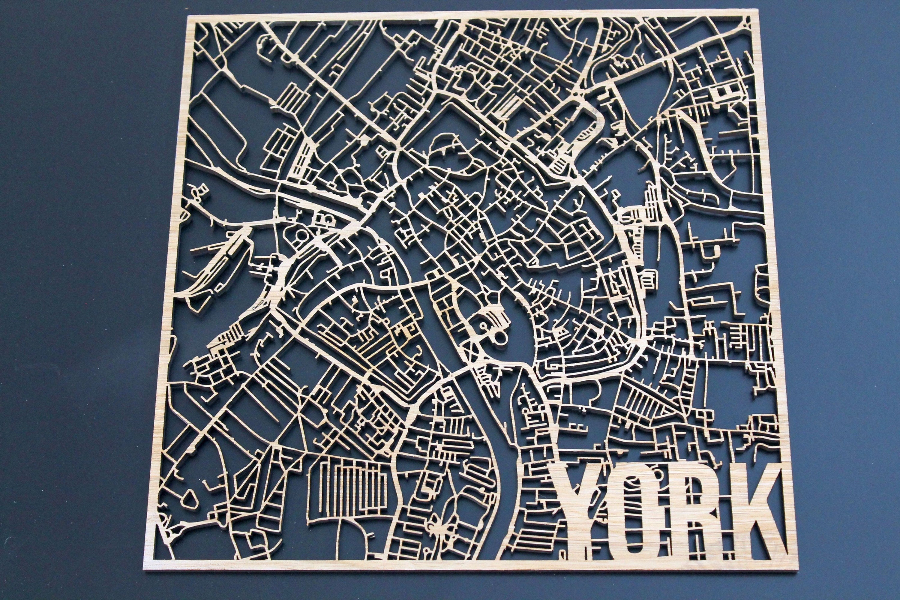 York Laser Cut Street Maps Wooden Map