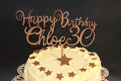 Happy Birthday Name and Age Cake Topper Wood Custom Personalised Solid Wood Luxury Premium Topper Keepsake