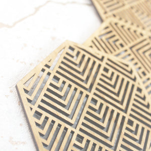 Buena Mexican Geometric Coasters Set of 4 Laser Cut Oak Wood