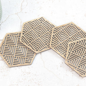 Buena Mexican Geometric Coasters Set of 4 Laser Cut Oak Wood