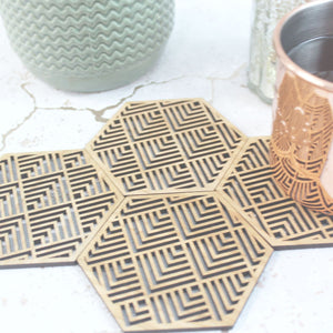 Buena Mexican Geometric Coasters Set of 4 Laser Cut Oak Wood
