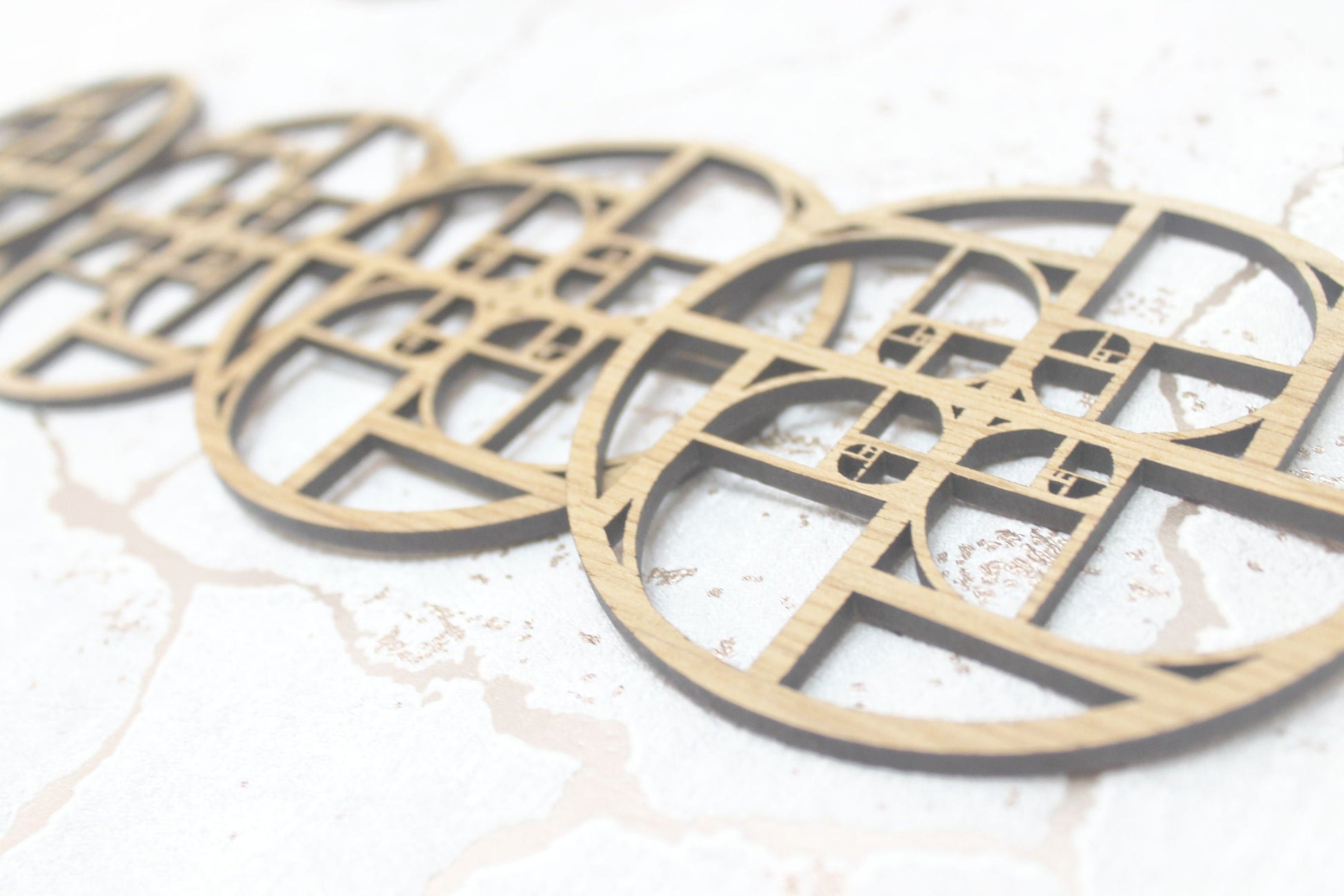 Fibonacci Golden Ratio Phi Sacred Geometry Laser Cut Coasters Set of 4