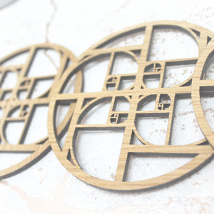 Fibonacci Golden Ratio Phi Sacred Geometry Laser Cut Coasters Set of 4