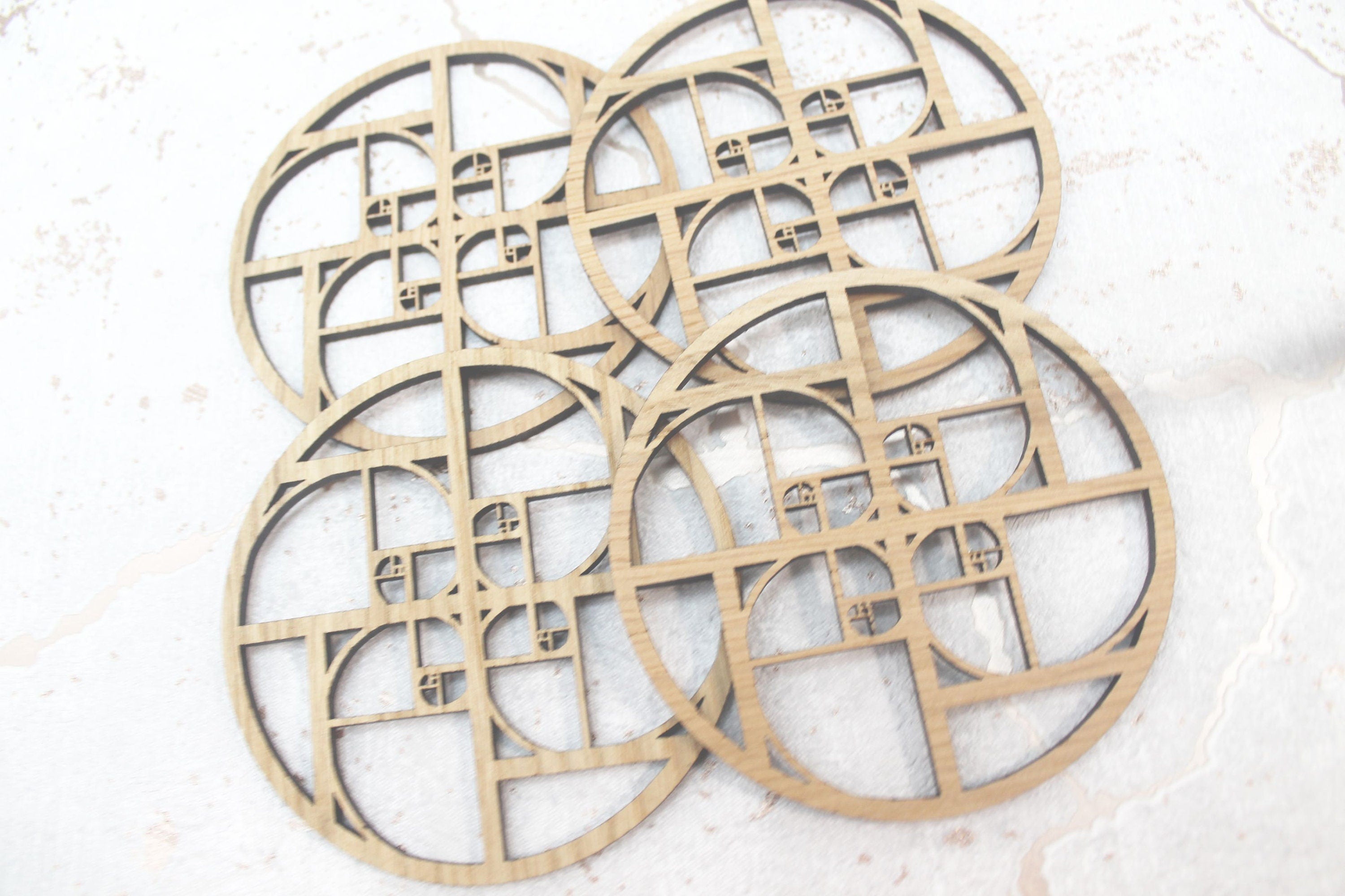 Fibonacci Golden Ratio Phi Sacred Geometry Laser Cut Coasters Set of 4