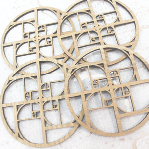 Fibonacci Golden Ratio Phi Sacred Geometry Laser Cut Coasters Set of 4