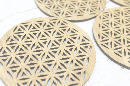 Flower of Life Sacred Geometry Laser Cut Coasters Set of 4