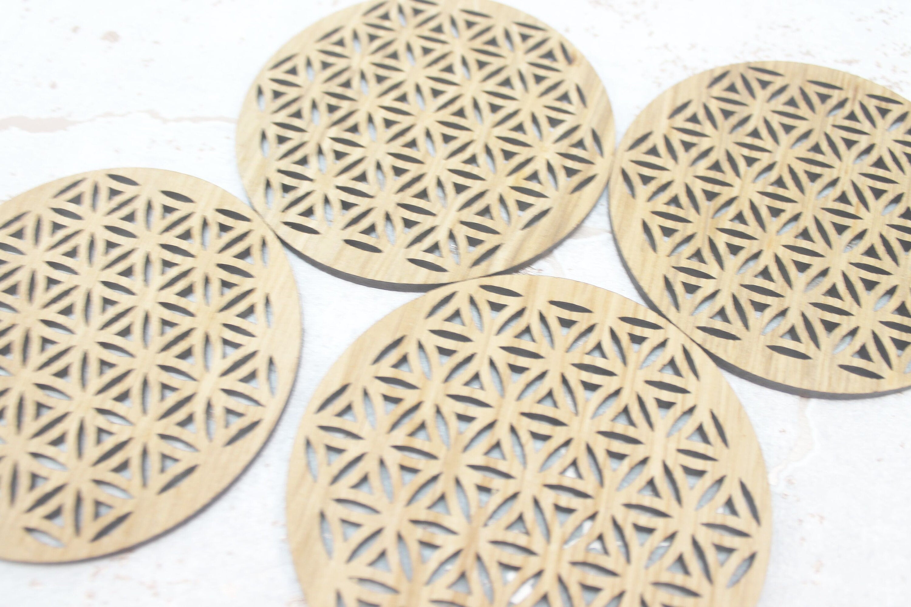 Flower of Life Sacred Geometry Laser Cut Coasters Set of 4