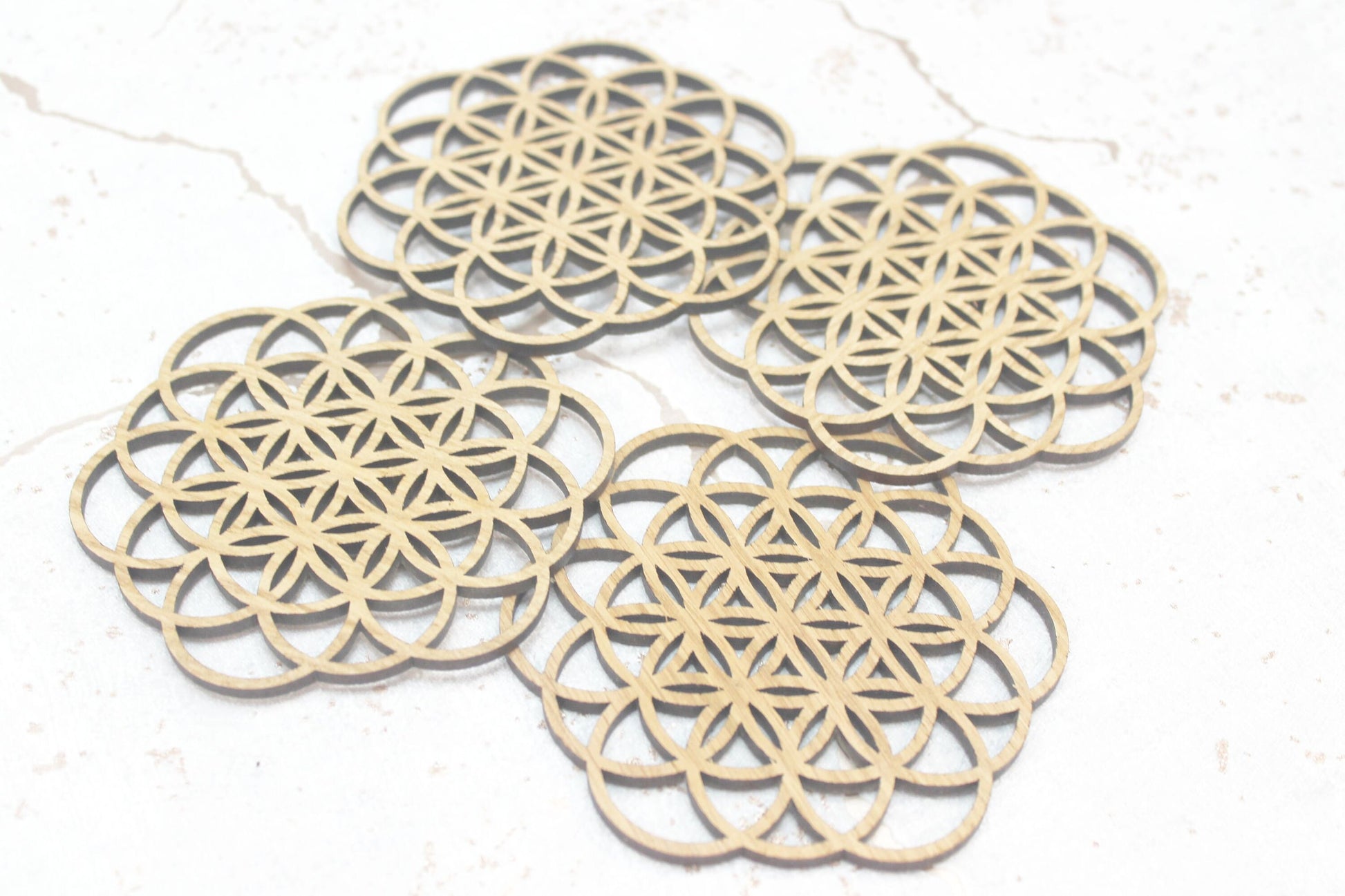 Flower of Life Foundations Sacred Geometry Laser Cut Coasters Set of 4