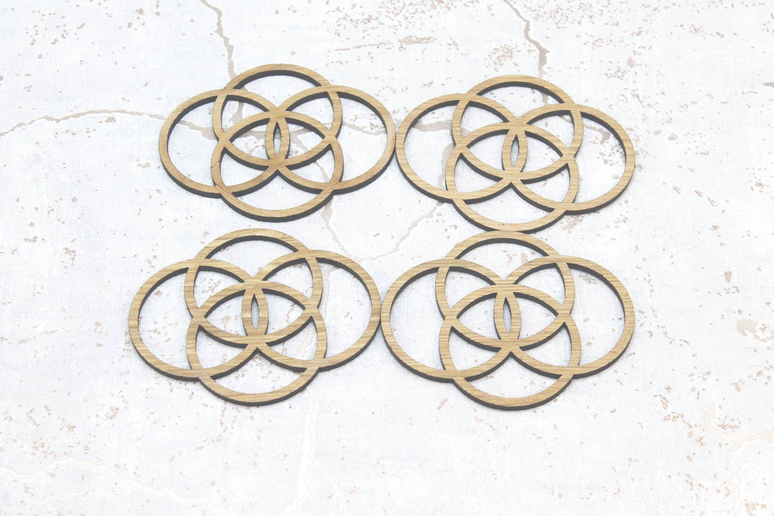 Five Elements of Life; Earth, Water, Fire, Air, and Spirit - Sacred Geometry - Laser Cut Coasters Set of 4