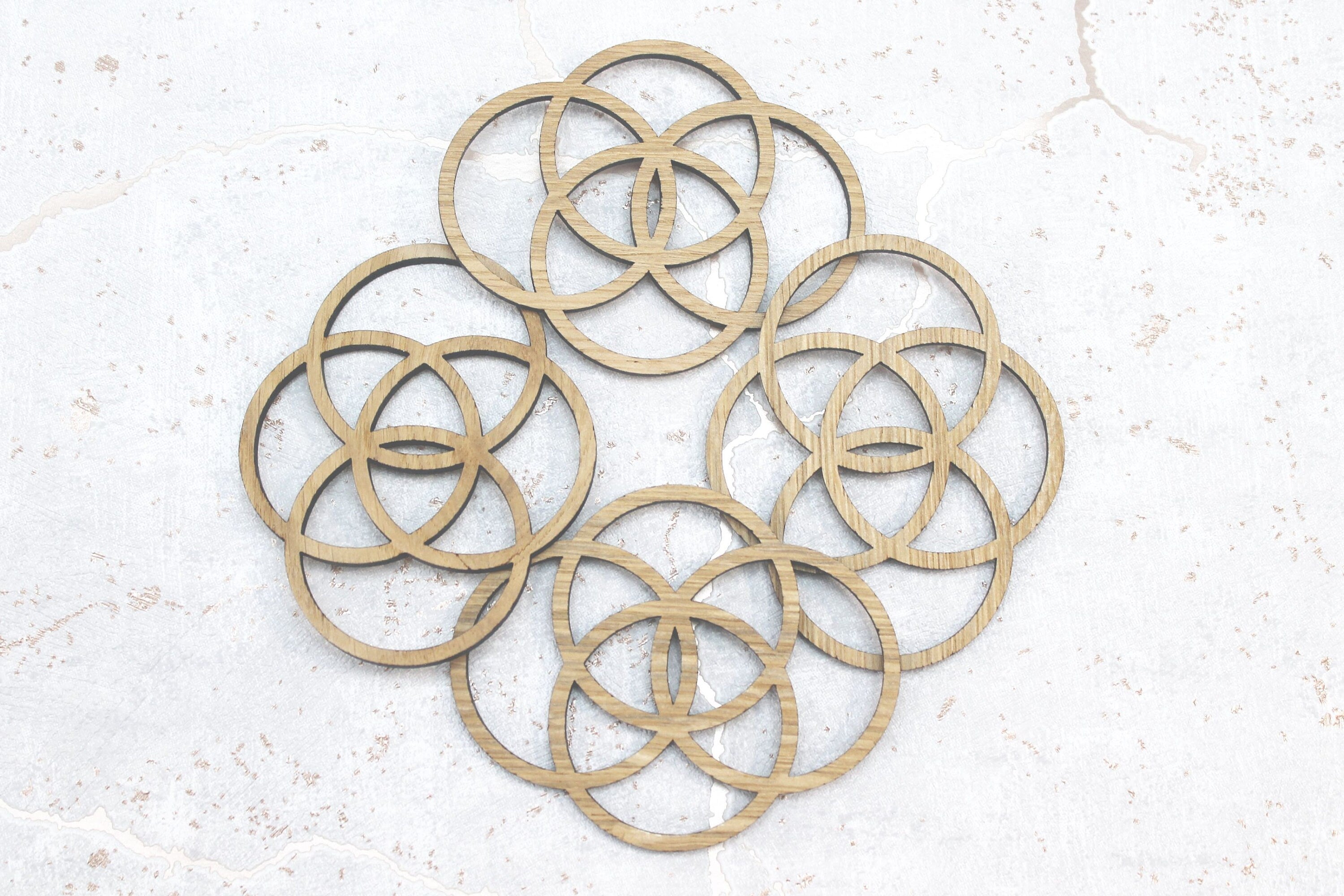 Five Elements of Life; Earth, Water, Fire, Air, and Spirit - Sacred Geometry - Laser Cut Coasters Set of 4