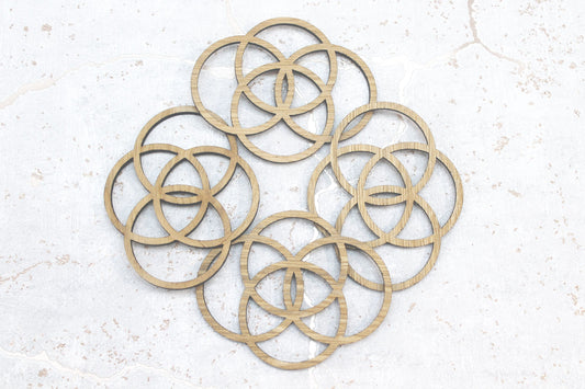 Five Elements of Life; Earth, Water, Fire, Air, and Spirit - Sacred Geometry - Laser Cut Coasters Set of 4