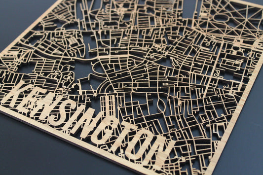 Kensington Solid Wood Laser Cut Street Maps Wooden Map