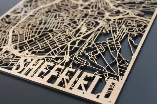 Sheffield Solid Wood Laser Cut Street Maps Wooden Map