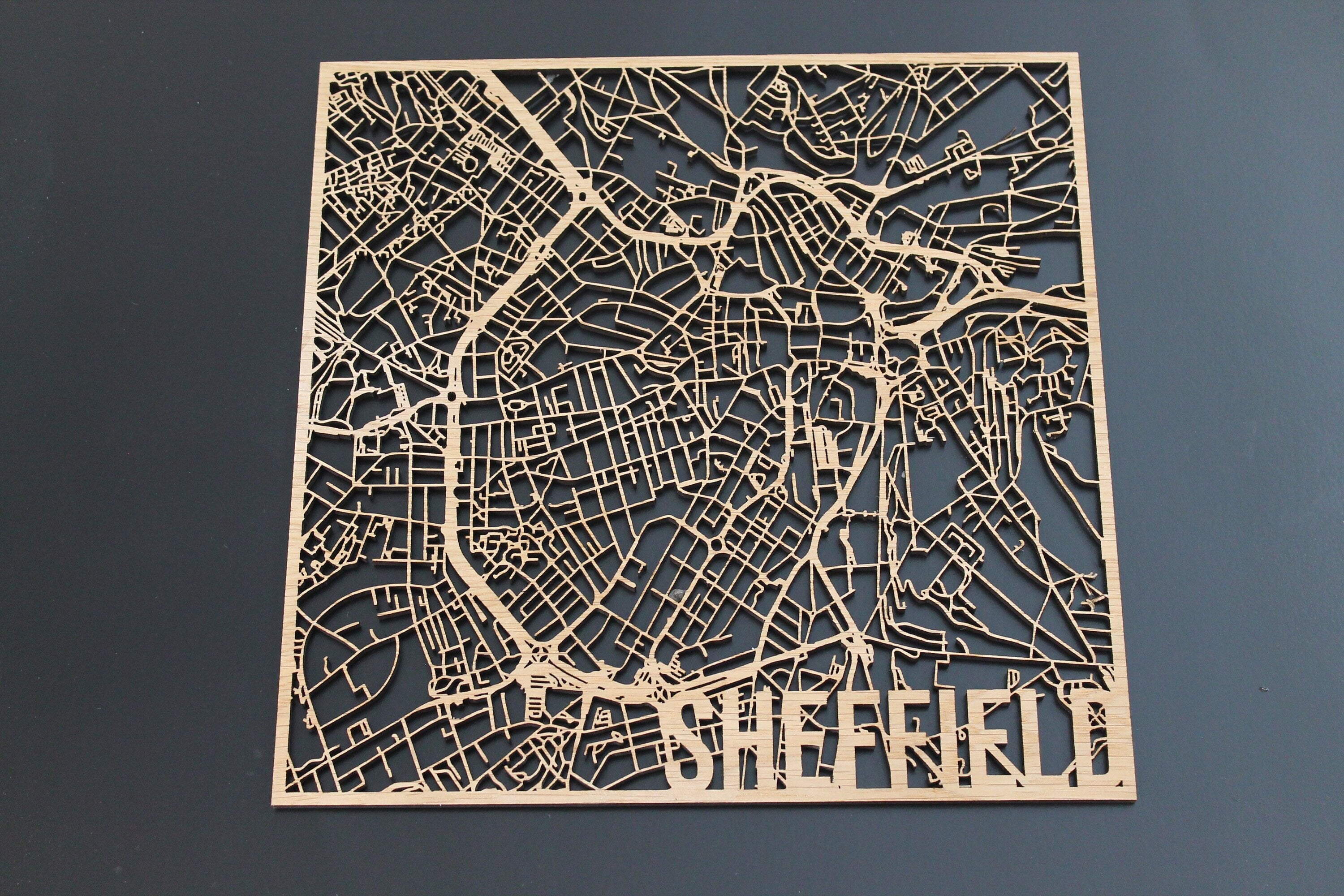 Sheffield Solid Wood Laser Cut Street Maps Wooden Map