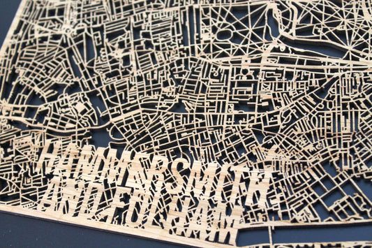 Hammersmith and Fulham Wood Map Laser Cut Street Maps Wooden Map