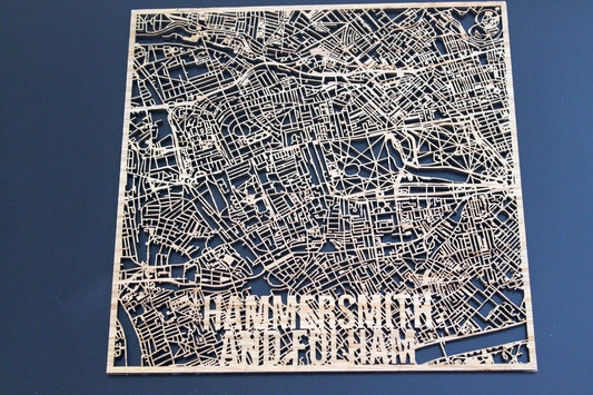 Hammersmith and Fulham Wood Map Laser Cut Street Maps Wooden Map