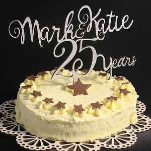 Silver Wedding Anniversary 25 Years Cake Topper Wood Custom Personalised Solid Wood Luxury Premium Topper Keepsake