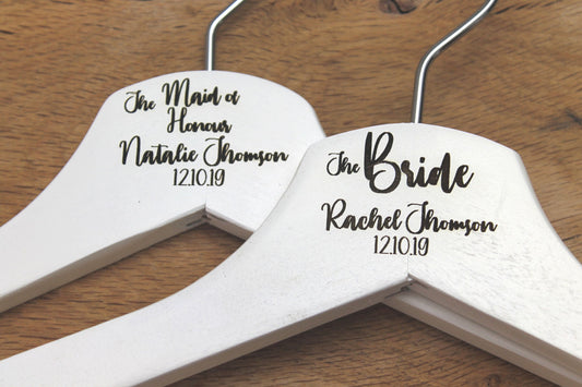 Personalised Bridal Wedding Hanger in Wood or White - Hanger Engraved Wedding Gift Bride, Bridesmaids and more