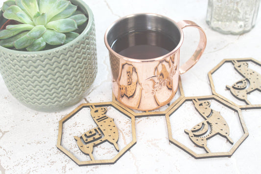 Llama Coasters Set of 4 Laser Cut Oak Wood