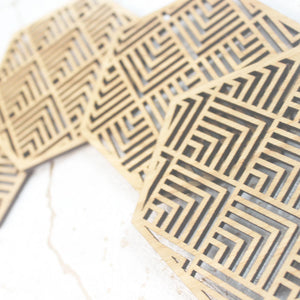 Buena Mexican Geometric Coasters Set of 4 Laser Cut Oak Wood