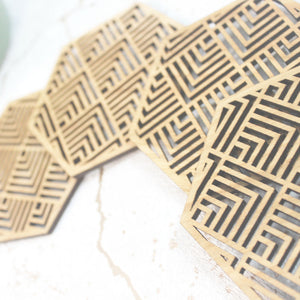 Buena Mexican Geometric Coasters Set of 4 Laser Cut Oak Wood