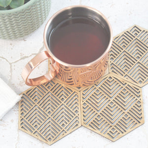 Buena Mexican Geometric Coasters Set of 4 Laser Cut Oak Wood