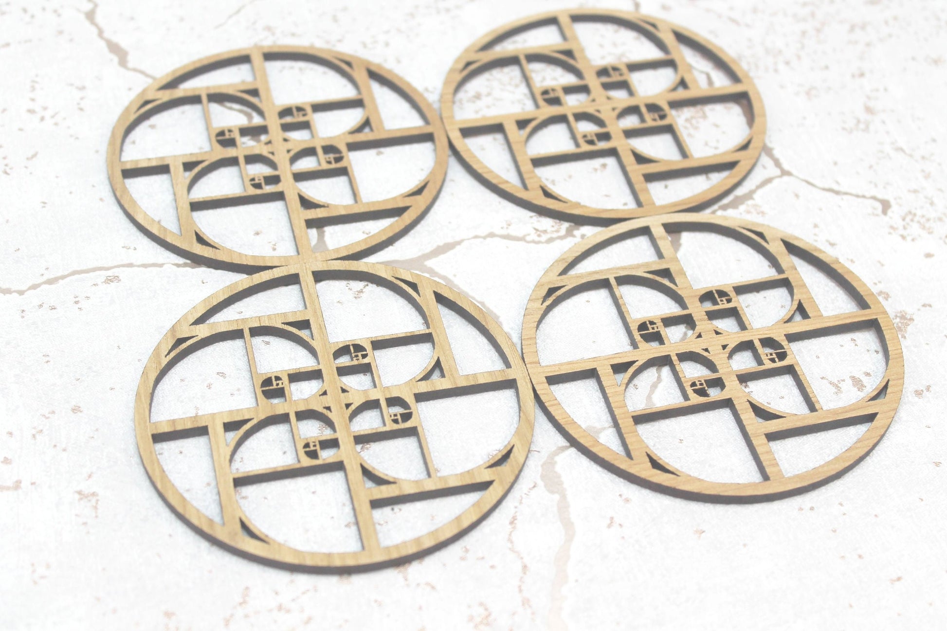 Fibonacci Golden Ratio Phi Sacred Geometry Laser Cut Coasters Set of 4