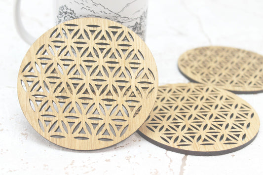 Flower of Life Sacred Geometry Laser Cut Coasters Set of 4