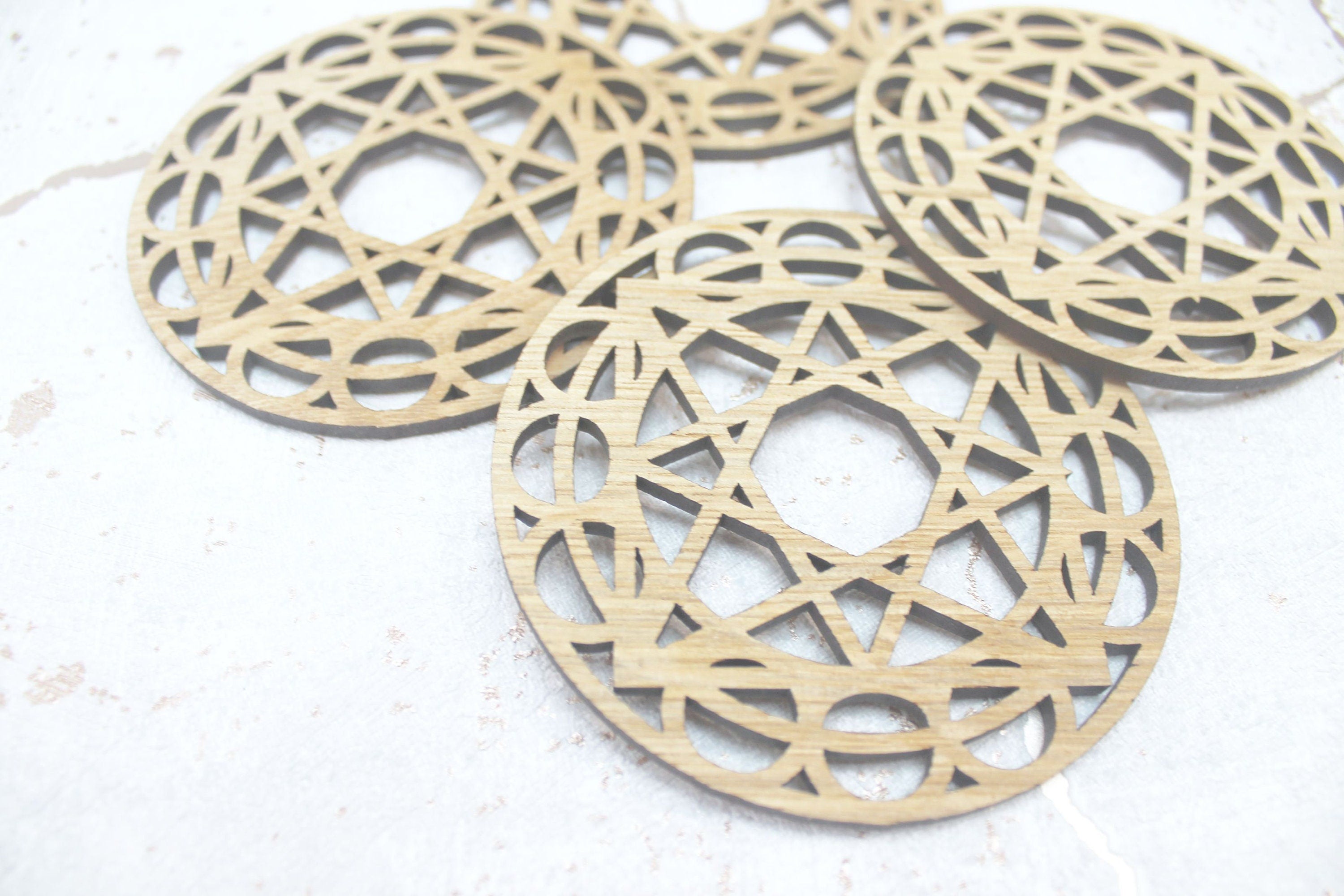 Heavenly City Lunar Cycle Zodiac - Sacred Geometry - Laser Cut Coasters Set of 4
