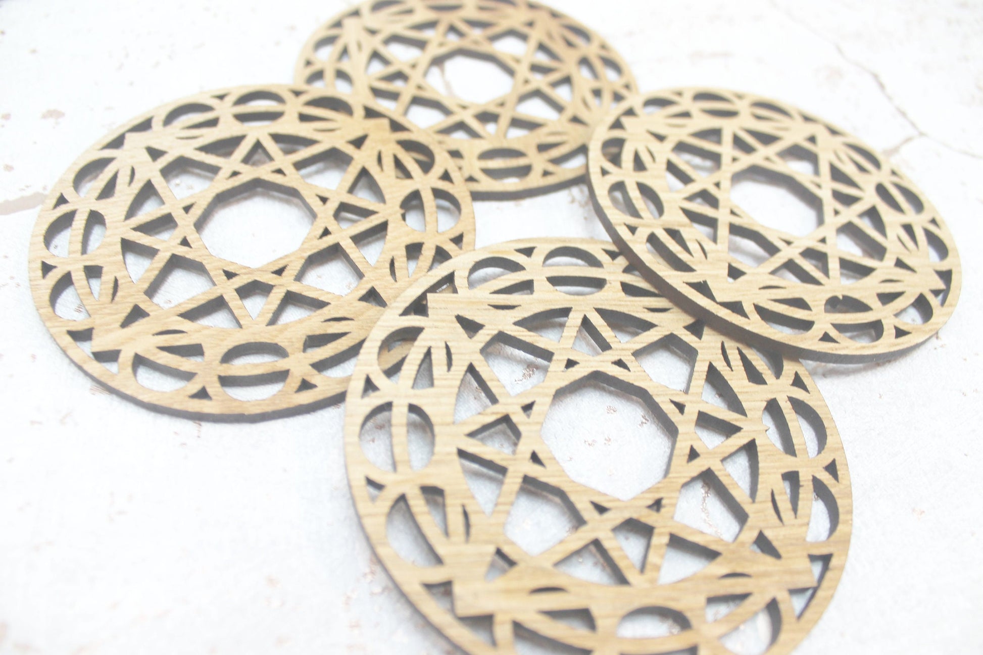 Heavenly City Lunar Cycle Zodiac - Sacred Geometry - Laser Cut Coasters Set of 4