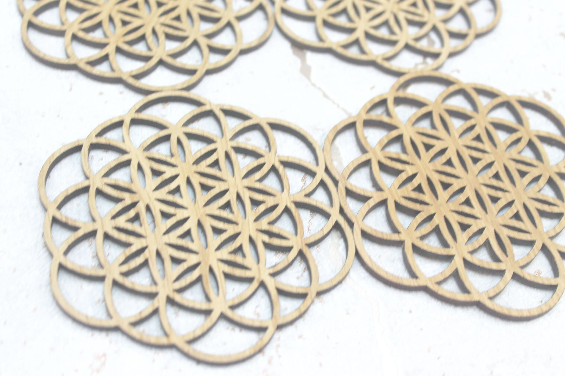 Flower of Life Foundations Sacred Geometry Laser Cut Coasters Set of 4