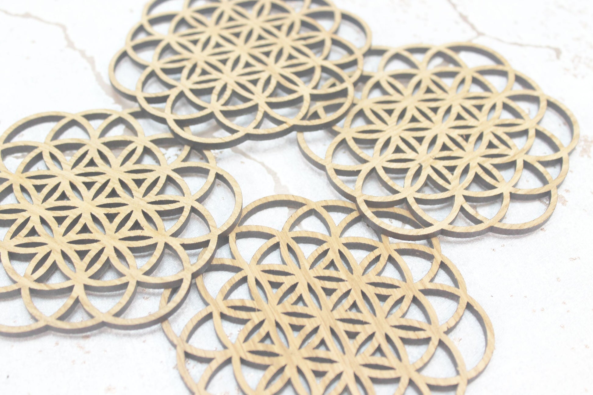 Flower of Life Foundations Sacred Geometry Laser Cut Coasters Set of 4