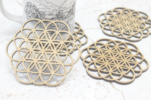 Flower of Life Foundations Sacred Geometry Laser Cut Coasters Set of 4