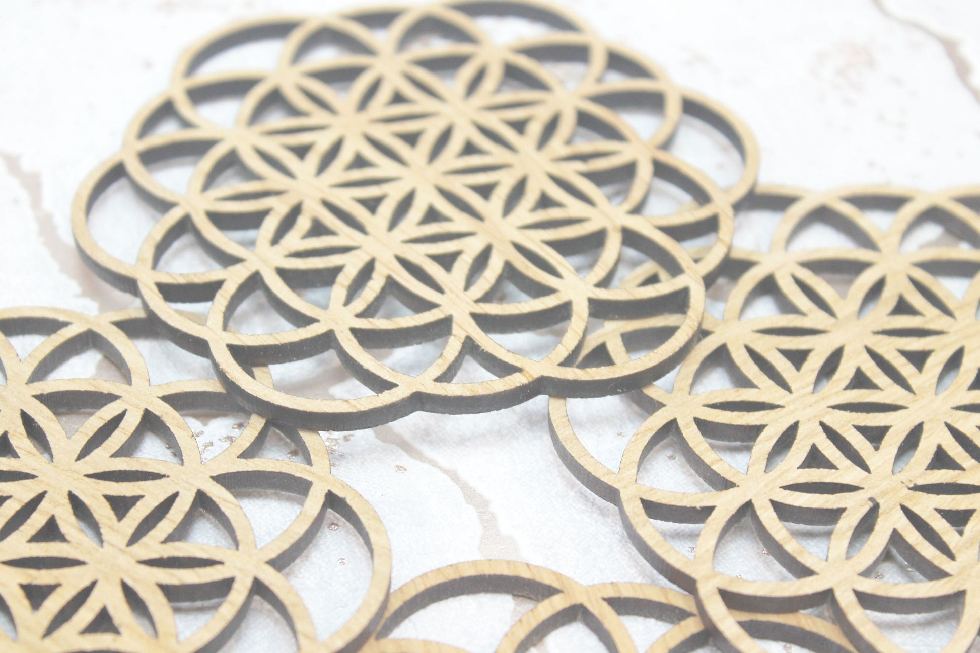 Flower of Life Foundations Sacred Geometry Laser Cut Coasters Set of 4