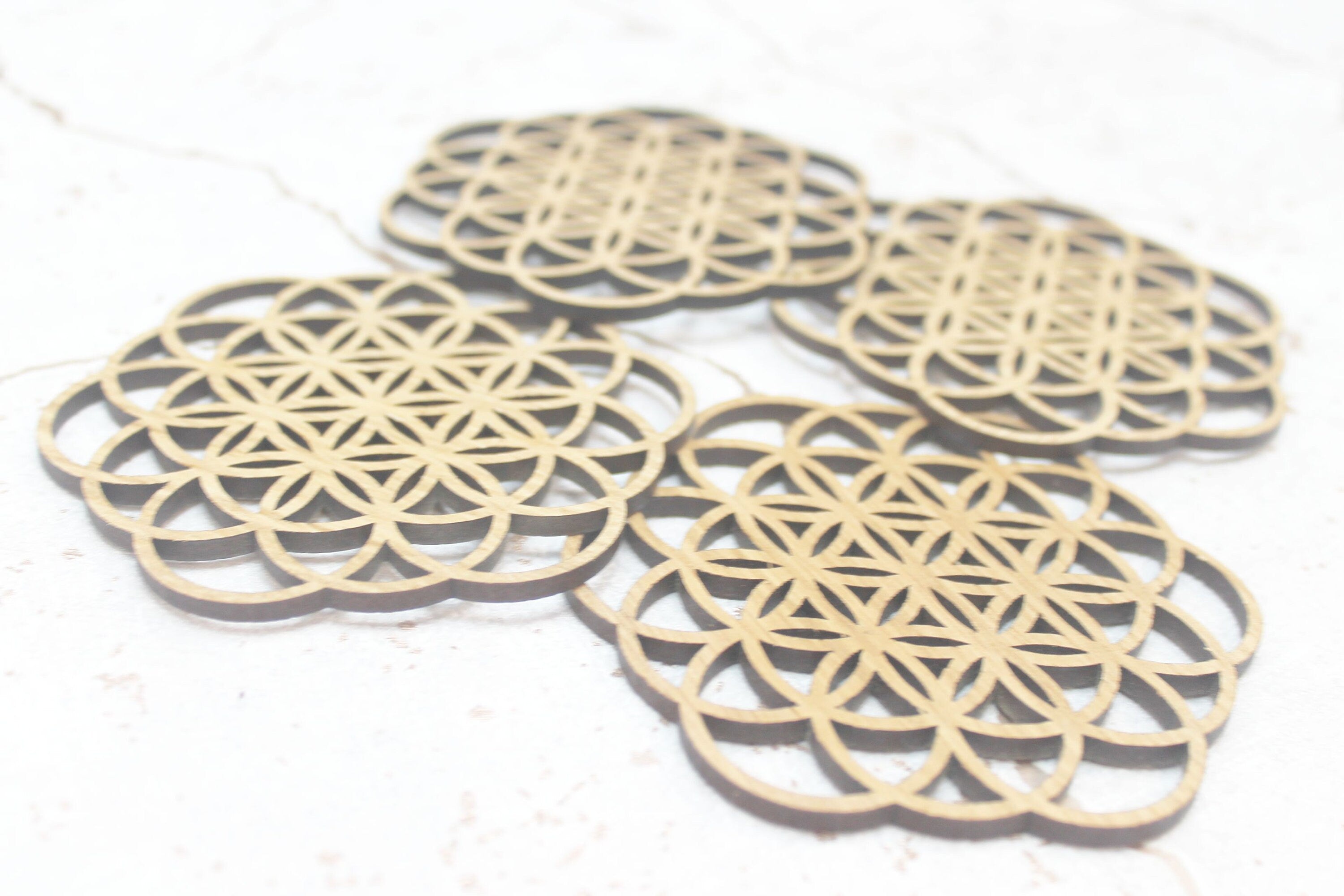 Flower of Life Foundations Sacred Geometry Laser Cut Coasters Set of 4