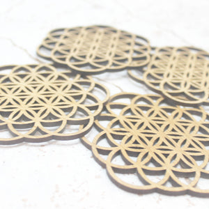 Flower of Life Foundations Sacred Geometry Laser Cut Coasters Set of 4