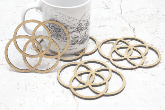 Five Elements of Life; Earth, Water, Fire, Air, and Spirit - Sacred Geometry - Laser Cut Coasters Set of 4