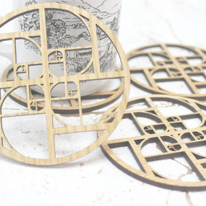 Fibonacci Golden Ratio Phi Sacred Geometry Laser Cut Coasters Set of 4