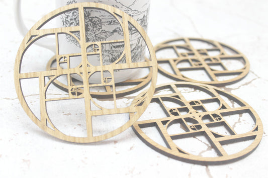 Fibonacci Golden Ratio Phi Sacred Geometry Laser Cut Coasters Set of 4