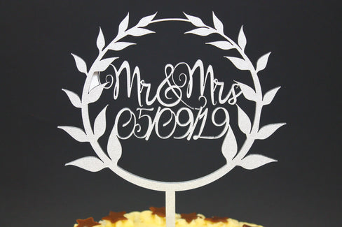 Cake Topper Mr and Mrs with Date Solid Wood Luxury Premium Topper Keepsake