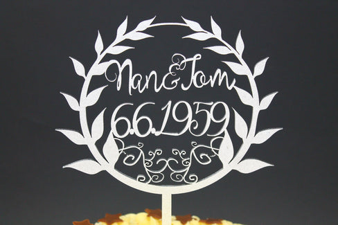 Cake Topper Name and Name with Date Solid Wood Luxury Premium Topper Keepsake