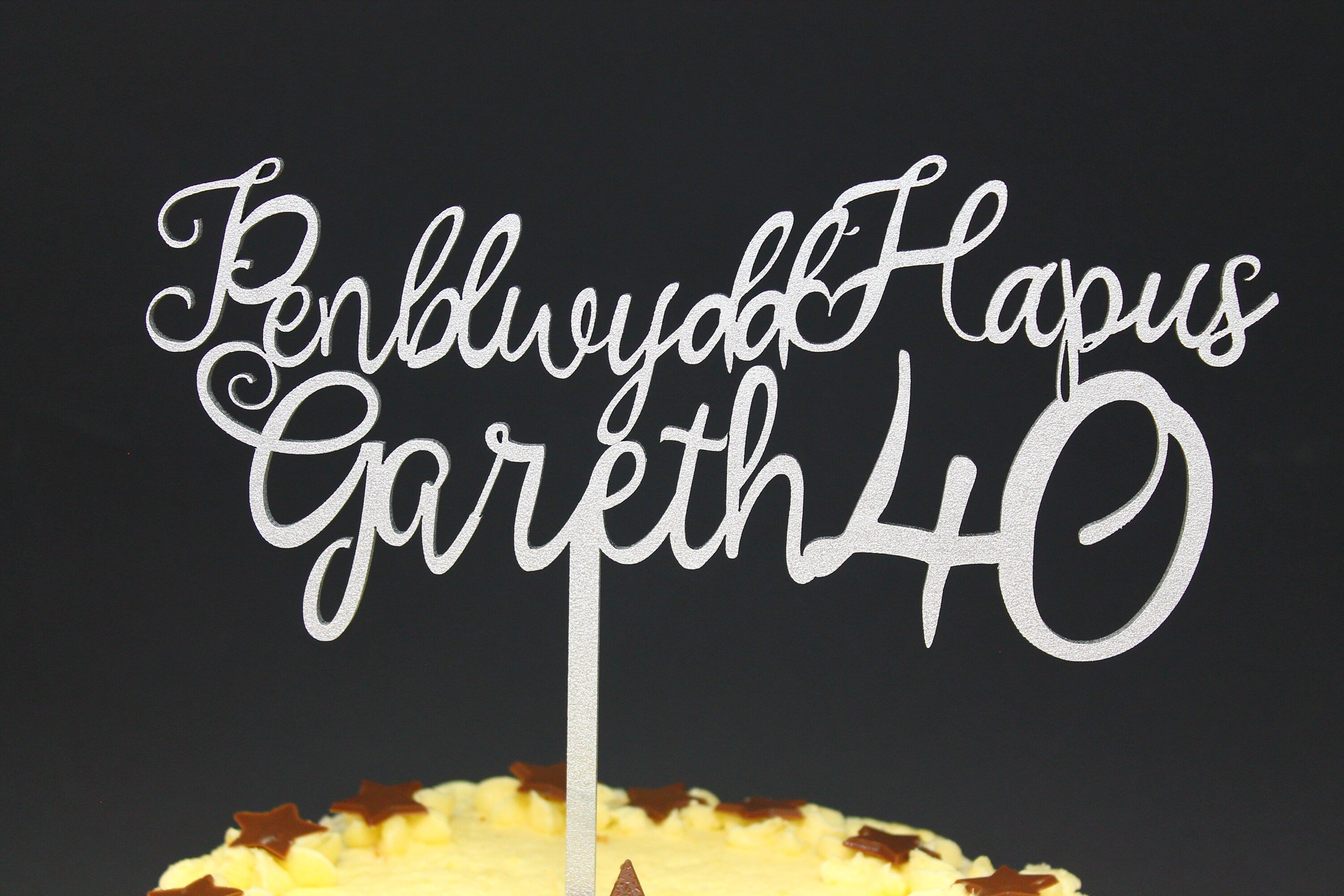 Cake Topper Penblwydd Hapus Name and Age Premium Topper Keepsake