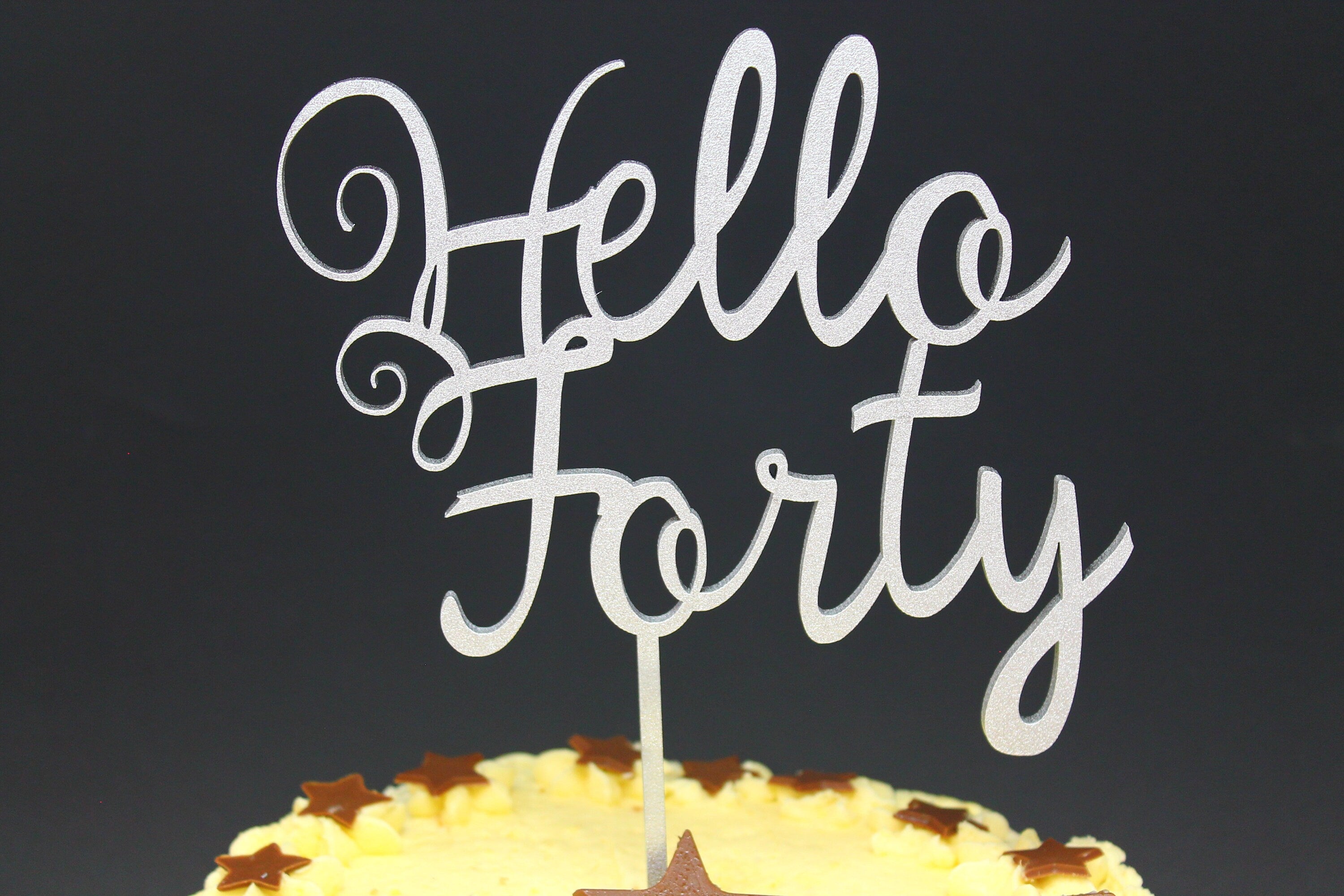 Cake Topper Hello Forty, Fify Sixty and more Mile Stone Years Luxury Premium Topper Keepsake