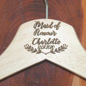 Personalised Bridal Wedding Hanger in Wood or White - Hanger Engraved Wedding Gift Bride, Bridesmaids and more - Floral Banner