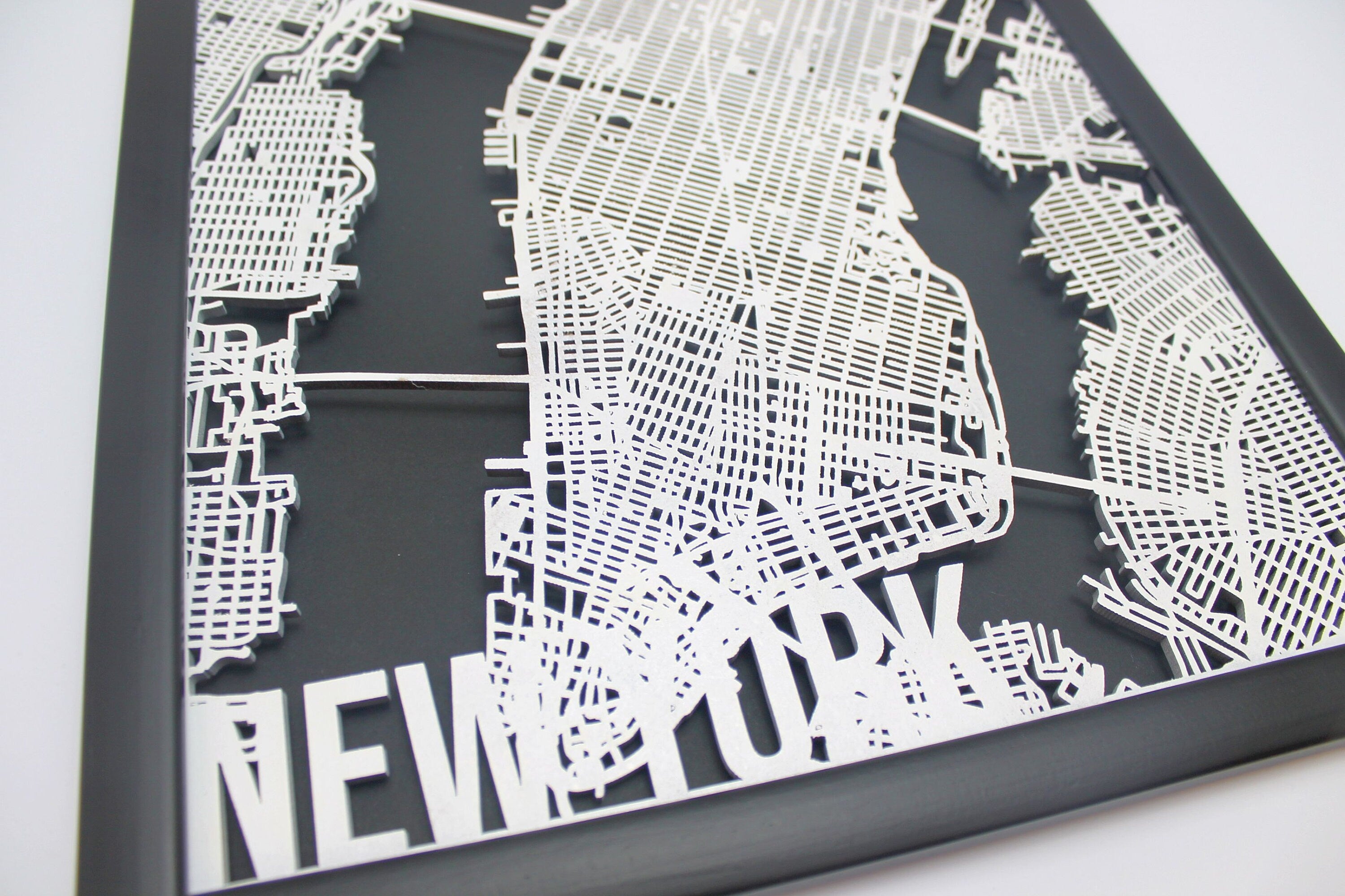 New York Manhattan Wood Map Laser Cut Street Map