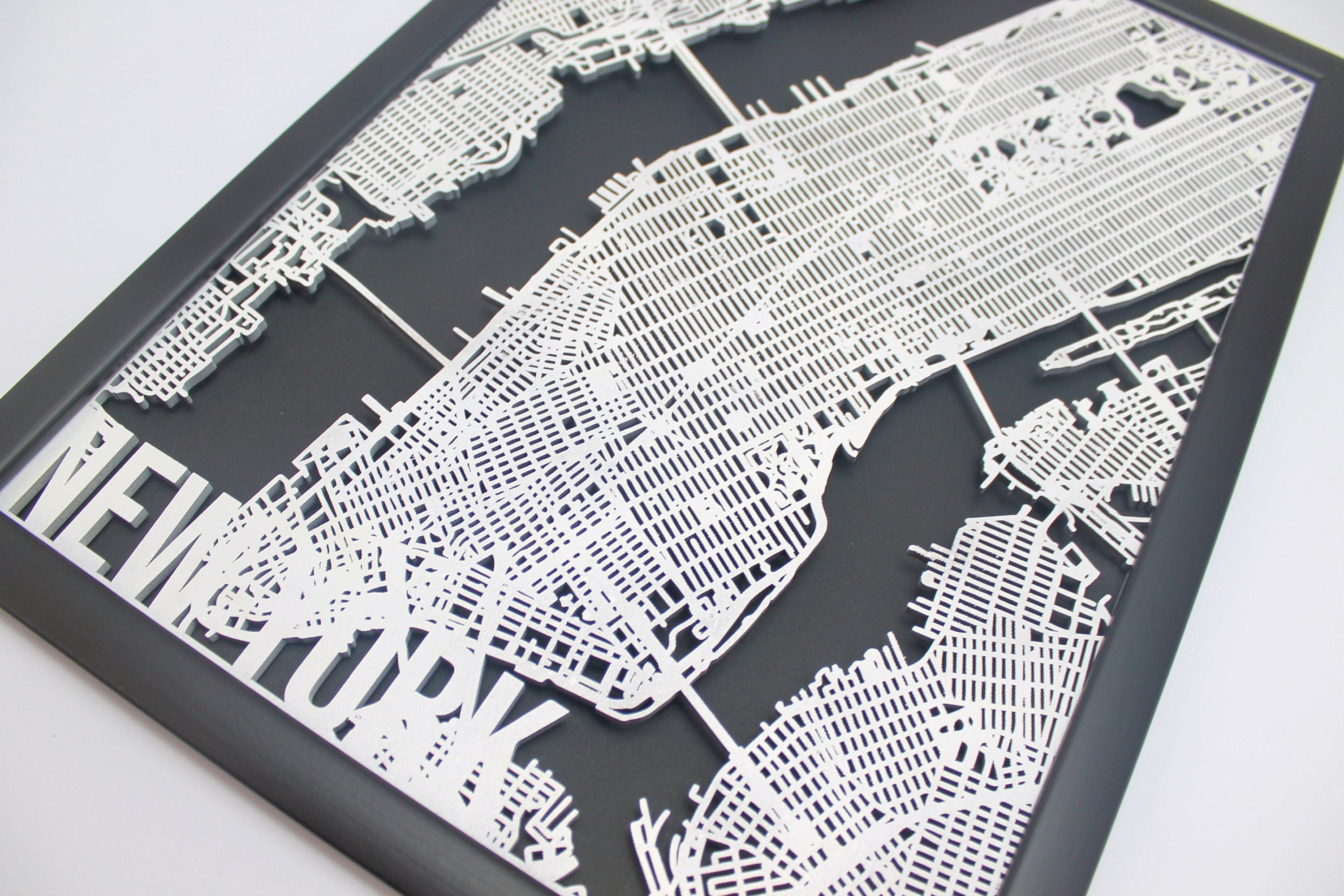 New York Manhattan Wood Map Laser Cut Street Map